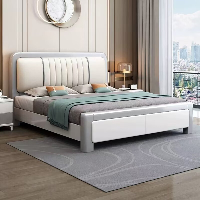 Nanchu solid wood bed 1.8 meters 2 meters simple double bed mortise and tenon all solid wood thickened bed board soft back master bedroom king bed 1806#