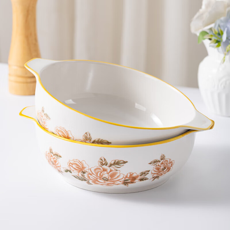 Camellia double-ear thickened soup bowl 9.5 inches high temperature resistant ceramic boiled fish bowl pickled fish soup bowl new 1 Camellia 9.5 inches large soup bowl 1 pack no specifications