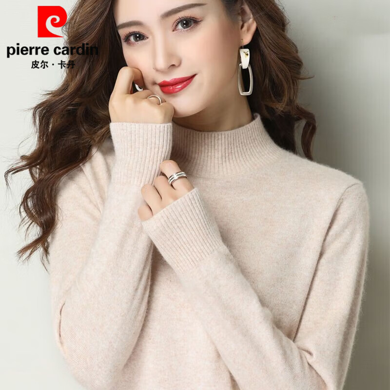 Pierre Cardin middle-aged mother's half turtleneck wool knitted sweater autumn and winter pullover thin style loose and versatile middle-aged and elderly gray green S suitable for 85-95 pounds