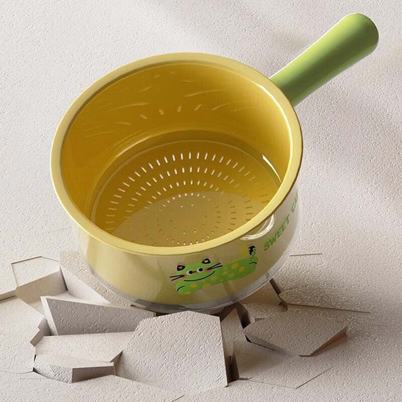 Double-layer drain basket, household sink basin water scoop, living room fruit plate, plastic thickened kitchen drain basket with handle, pink 1 piece