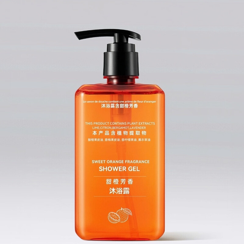 Quality Orange Hotel's same style Quality Heart Sweet Orange Essential Oil Fragrance Shampoo, Shower Gel, Conditioner, Hand Sanitizer. One bottle each of Shampoo, Shower Gel, Conditioner, and Hand Sanitizer.