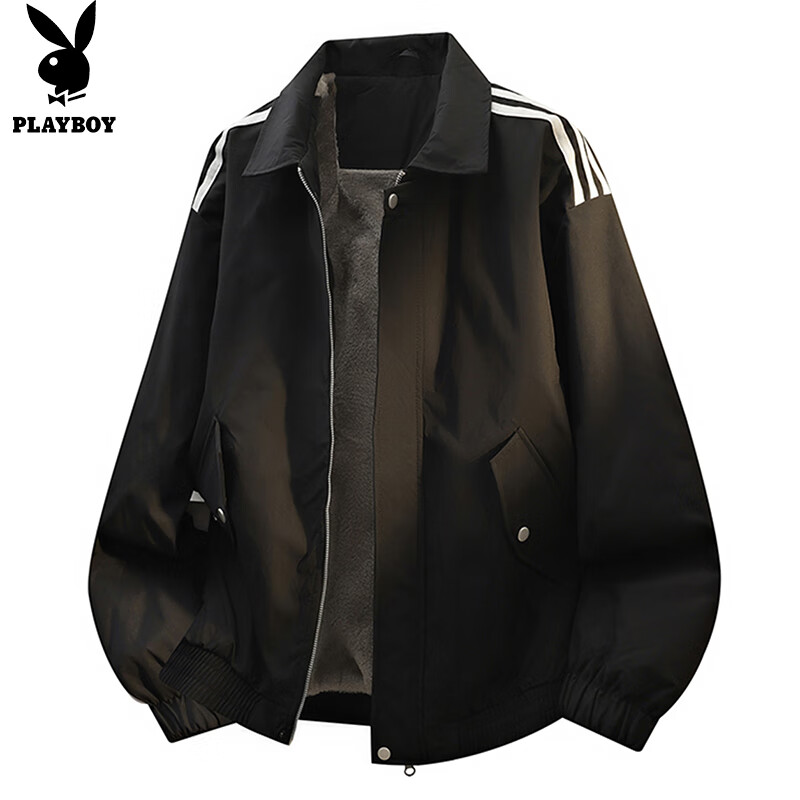 Playboy (PLAYBOY) Jacket Men's Velvet Jacket Men's Autumn and Winter Casual Thickened Warm American Lapel Clothes Red XL