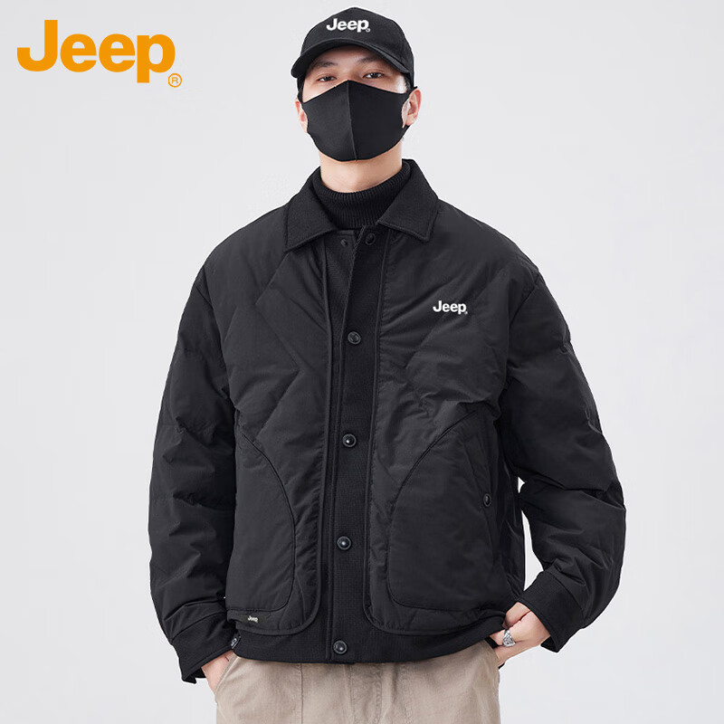 JEEP Jeep Down Jacket Men's Winter Short Warm Lapel Jacket Men's Casual Clothes Men's Black XL