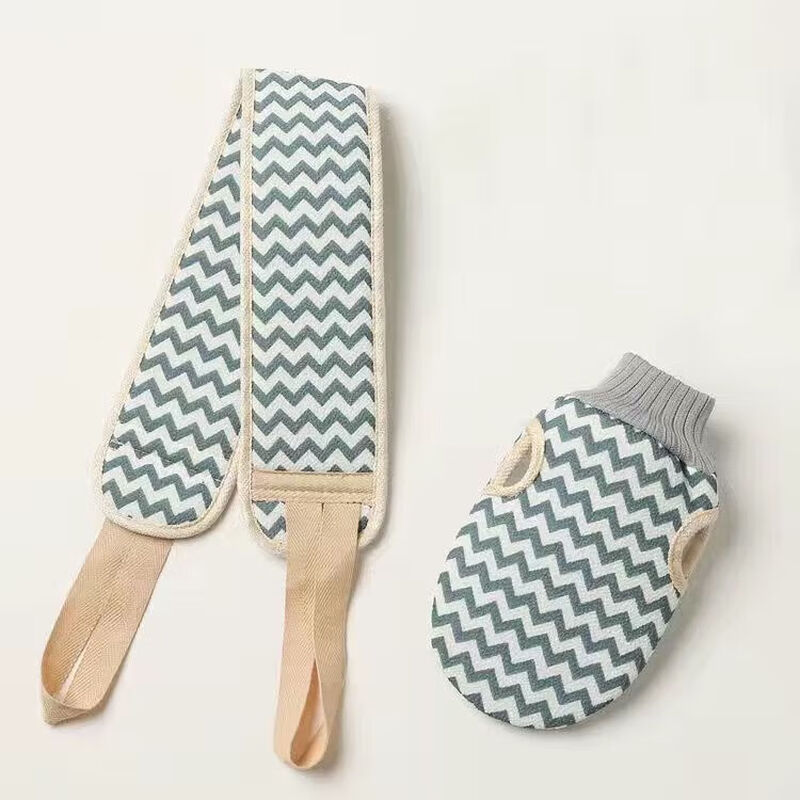 FANCYCHIC's new three-piece bath towel set, strong decontamination, double-sided bath gloves for men and women with back strips, wavy navy blue, single pack, bath flowers.