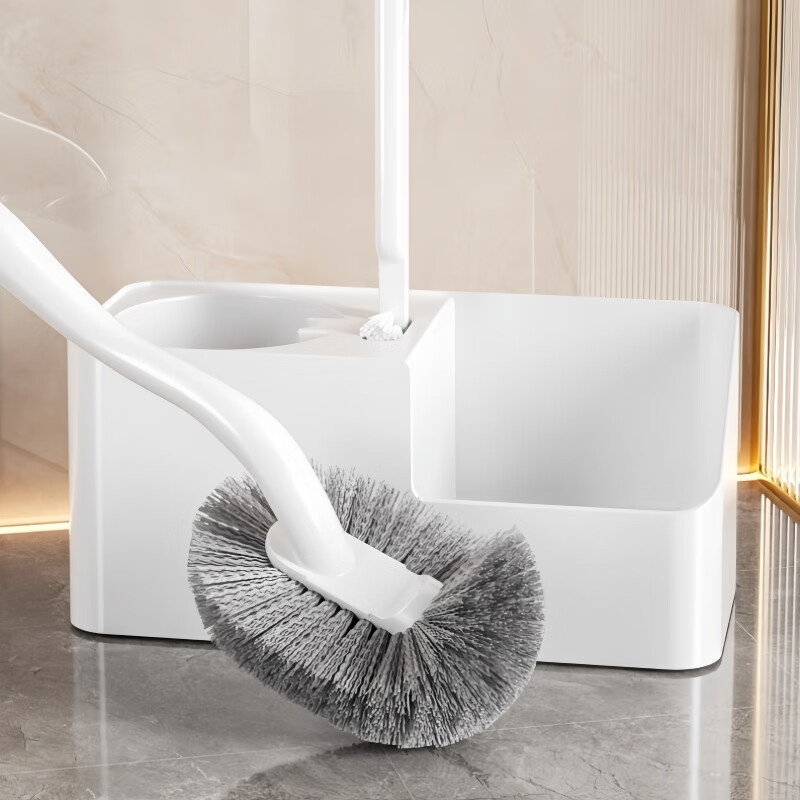Toilet brush set, no punching, toilet cleaning brush, long handle wall-mounted artifact, toilet cleaning brush dredge, can stand and hang, 1 set of white toilet brush with raised head, can stand and hang.