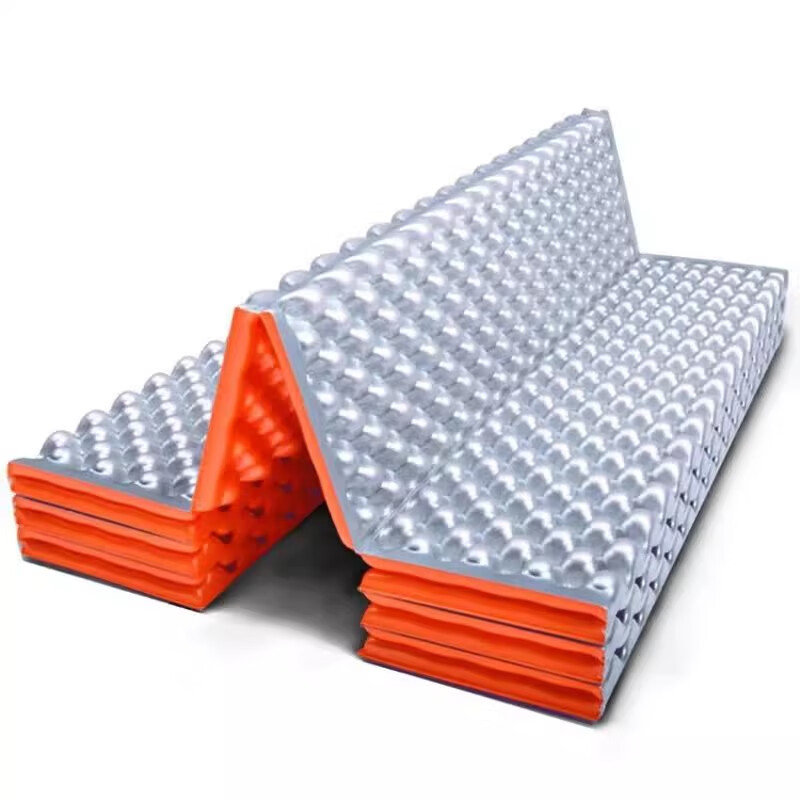 Thickened plush mat single insulated floor mat egg nest foldable foam moisture-proof mat plush mat honeycomb mat widened friction xpe aluminum film + red_188*61*2