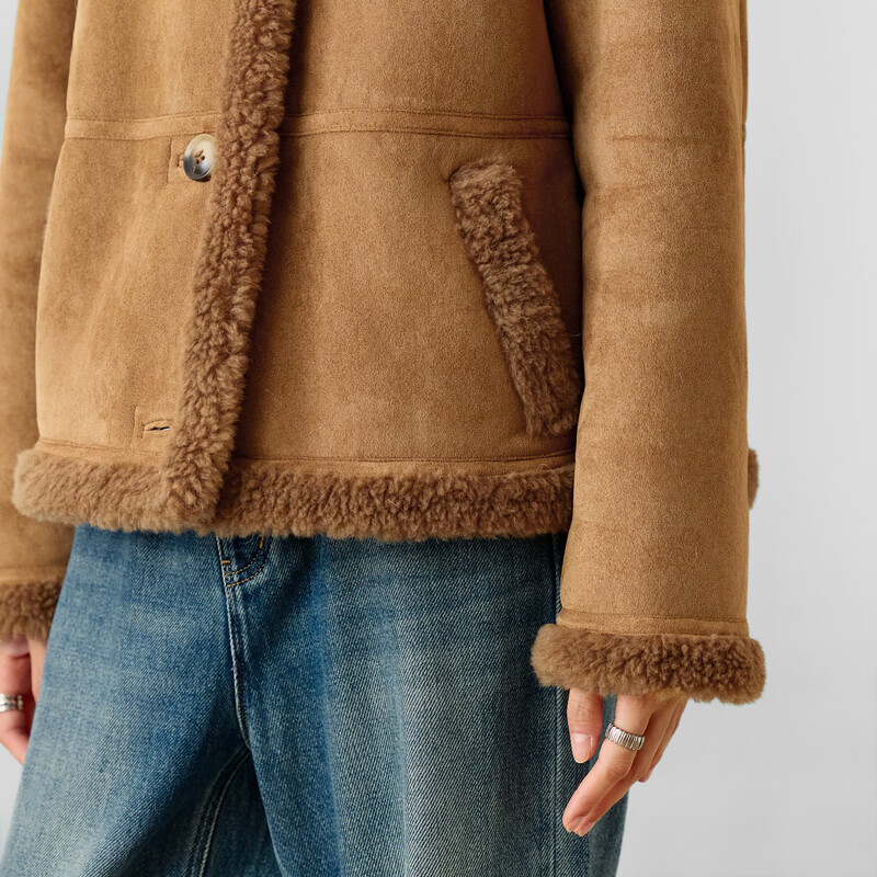 Eifini Jiang Xin endorses Eifini splicing design stand-up collar brown jacket 2025 autumn new model S 80-105 catties