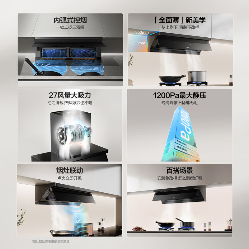 Boss really ultra-thin flat-embedded suction range hood L3 top side integrated household 27 large suction smoke stove linkage first-level energy efficiency + D2 natural gas stove set