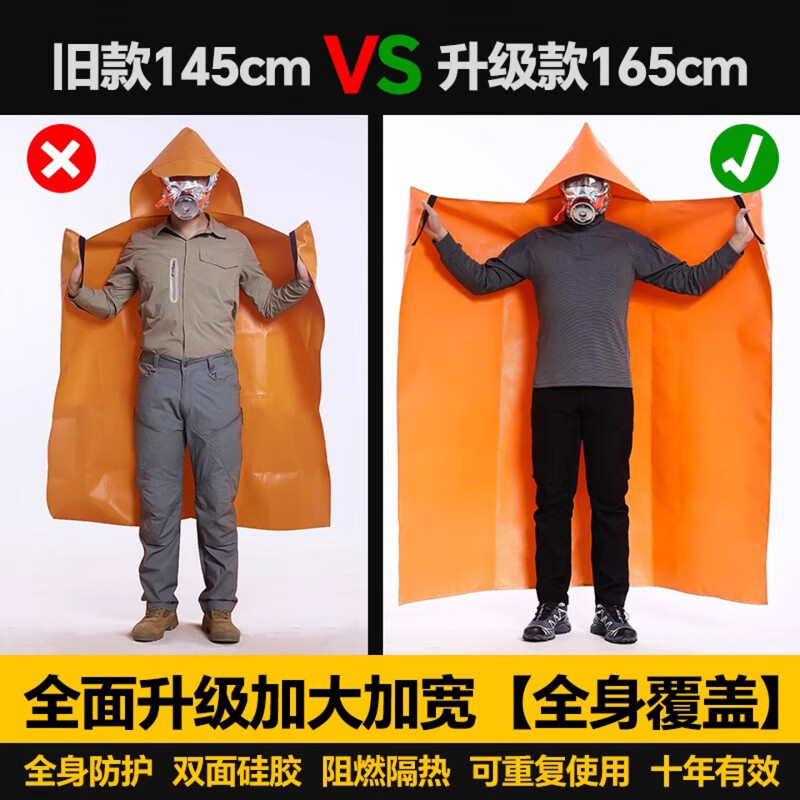 Fireproof cloak, fire blanket, fire escape equipment, fireproof blanket, insulation clothing, thickened high-rise household fire mask, upgraded thickened fireproof cloak, adult version_free fire mask
