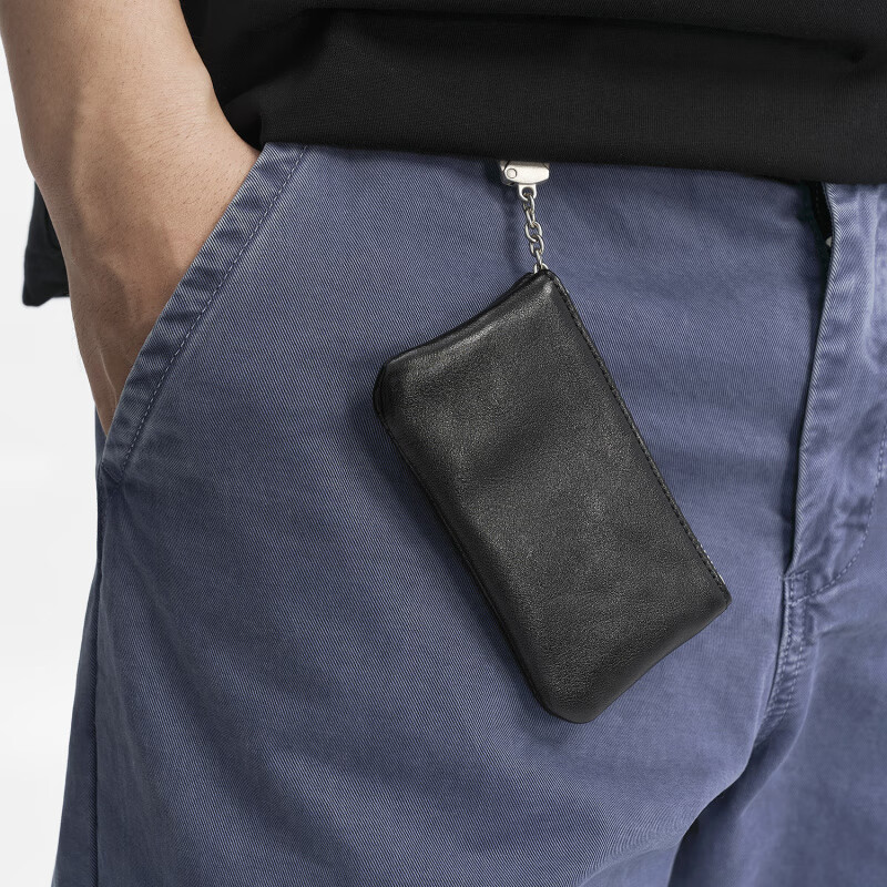 TOPTIER BRO 25SS genuine cowhide card holder mini portable keychain pendant bag coin purse storage bag black ___ in stock