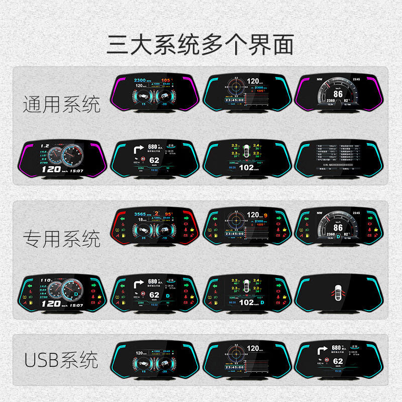 Car HUD head-up display GPS navigation car multi-function OBD speed fuel consumption gradient tire pressure meter universal standard version OBD + USB three OBD