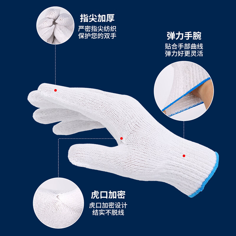 Equatorial Cotton Thread Labor Protection Gloves Work Wear-Resistant Finger Protection Construction Site Protective White Gloves Jingdong Self-operated CD1001 White 20 Pairs