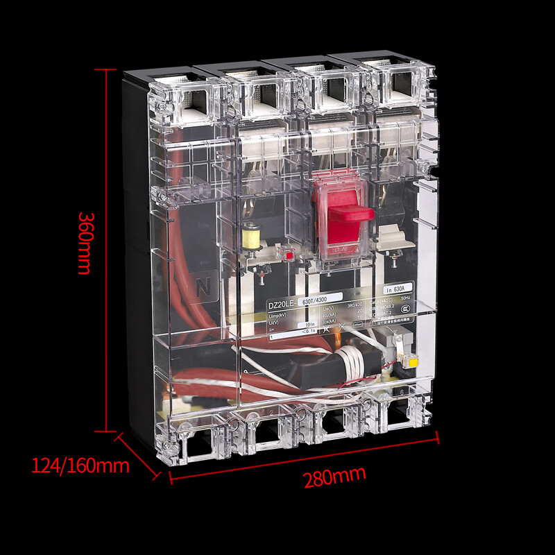 Delixi Dz20L transparent air switch with leakage protection circuit breaker 4P three-phase four-wire 4300 leakage protection 4P DZ20L-400T/4300 transparent shell 400A