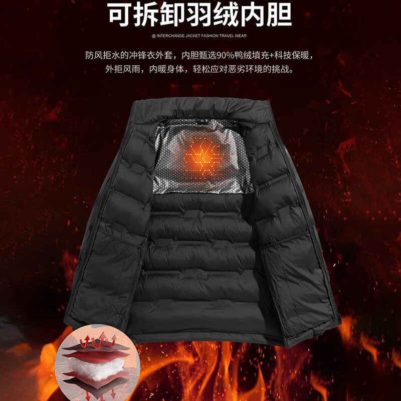 JEEP SPIRIT Jeep Jacket Down Jacket Men's and Women's Winter Three-in-One Removable Liner Jacket Black 2XL