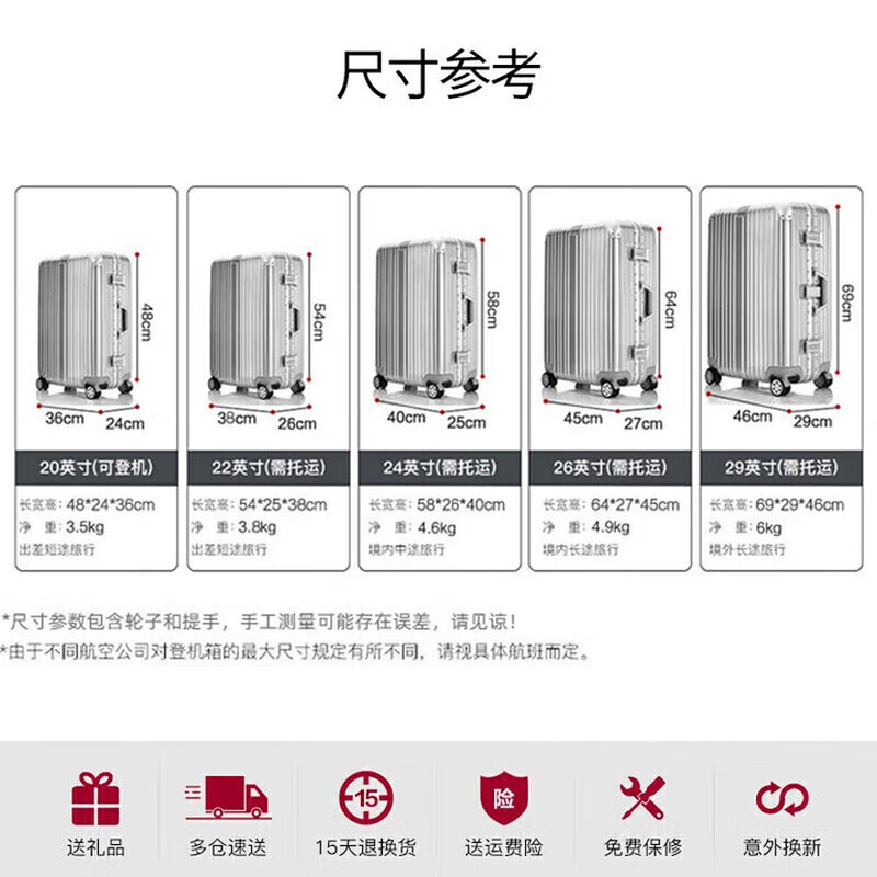 EAZZ Europe's award-winning drop-resistant aluminum frame suitcase trolley case, men's and women's carry-on suitcase, student password suitcase, solid aluminum frame - silver 20-inch carry-on suitcase, short-distance