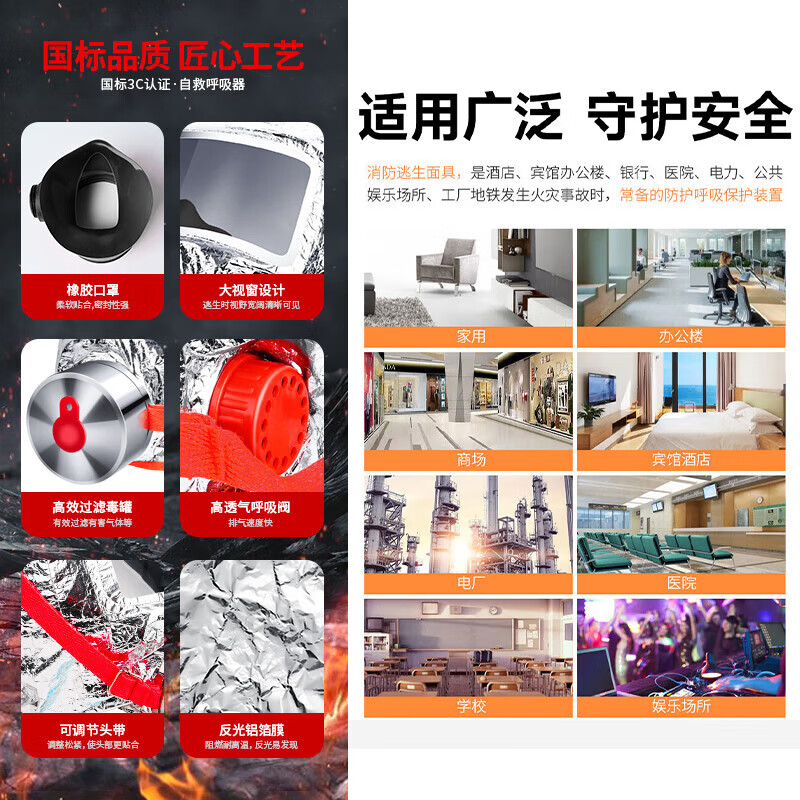 Geshu gas mask fire mask anti-smoke fire mask 3C certified escape filter self-rescue respirator long box style