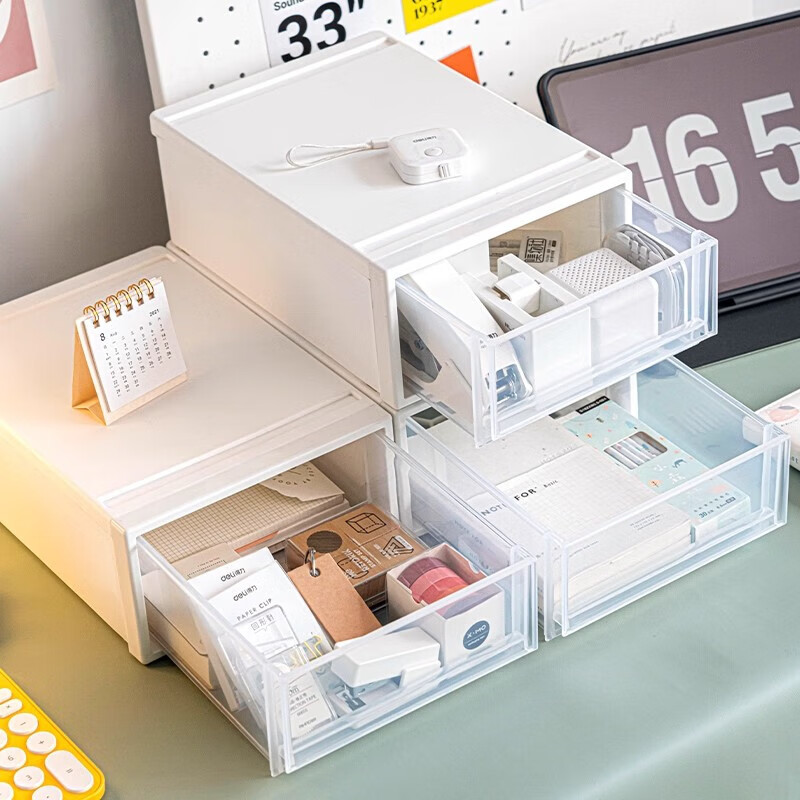 Drawer-type desktop storage box cosmetics office student dormitory stationery storage box under desk dust-proof storage rack large A4 cabinet suitable for desktop and under-desk use