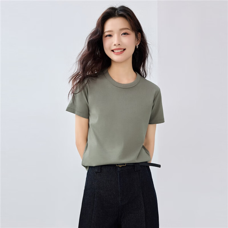 Giordano short-sleeved T-shirt women's pure cotton double-sided fabric skin-friendly breathable solid color basic round neck top 13323201
