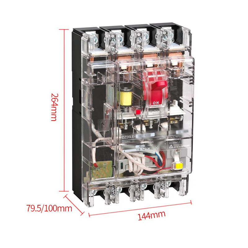 Delixi Dz20L transparent air switch with leakage protection circuit breaker 4P three-phase four-wire 4300 leakage protection 4P DZ20L-400T/4300 transparent shell 400A