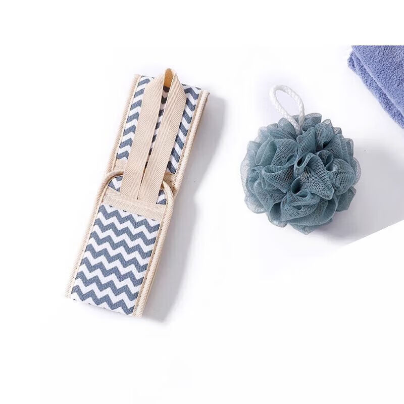 FANCYCHIC's new three-piece bath towel set, strong decontamination, double-sided bath gloves for men and women with back strips, wavy navy blue, single pack, bath flowers.