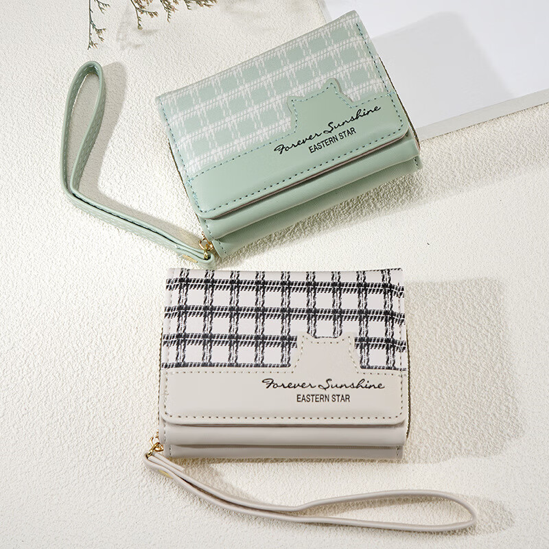 Enyibe New Women's Wallet Retro Cat Fabric Zipper Bag Multi-function Multi-Card Slot Coin Clip Wallet White