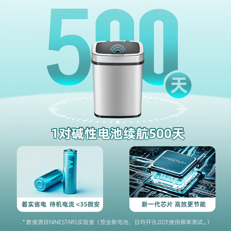 Nasta Intelligent Sensor Trash Can with Cover Automatically Opens for Household Large Stainless Steel Living Room Bedroom Office Trash Can Space Silver-12L Battery Type