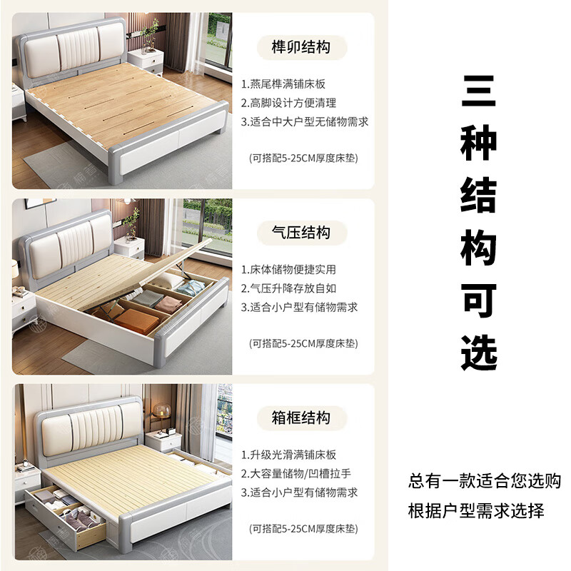 Nanchu solid wood bed 1.8 meters 2 meters simple double bed mortise and tenon all solid wood thickened bed board soft back master bedroom king bed 1806#