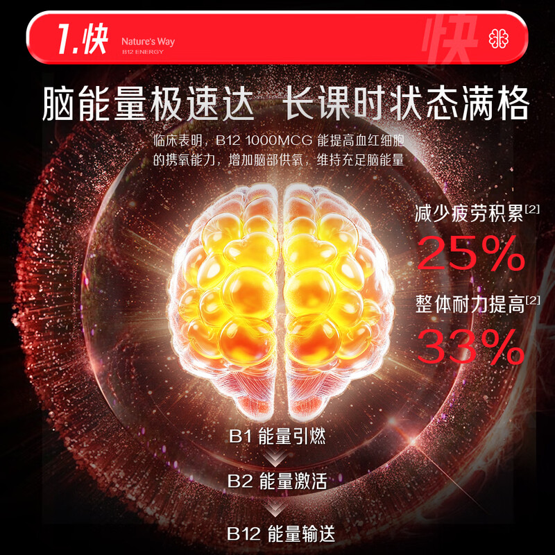 Nature's Way b12 vitamin super bottle*50 capsules VB12 B vitamins for students and teenagers to supplement brain energy and refresh themselves