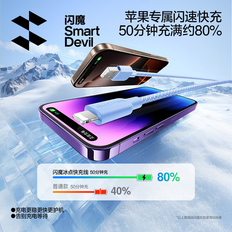 Flash Magic Apple data cable 2.4A fast charging charging cable suitable for iPhone14/13/12Pro/11Pro/XR mobile phone charger cable 1.2 meters black