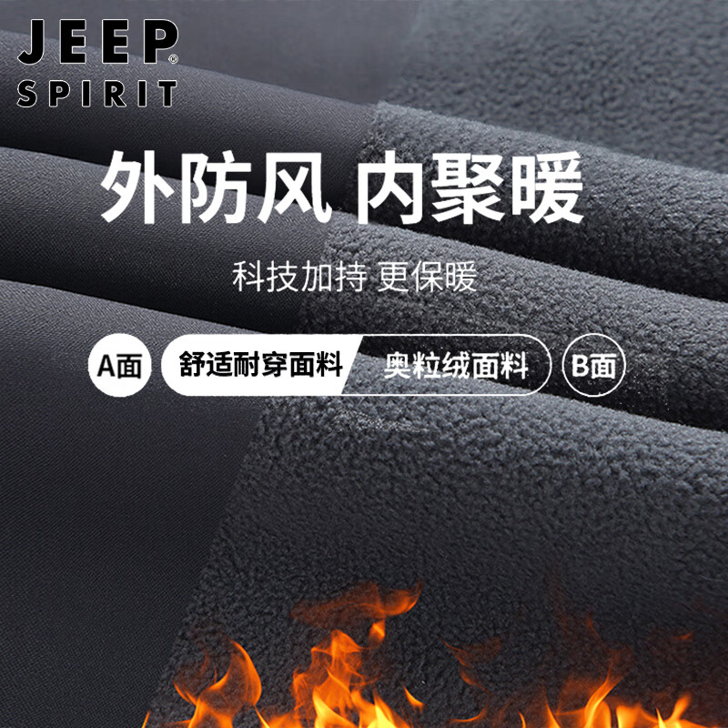 JEEP SPIRIT Jeep Reversible Jacket Men's Fall and Winter Plush Warm Stand Collar Jacket Sports Top Dark Gray XL