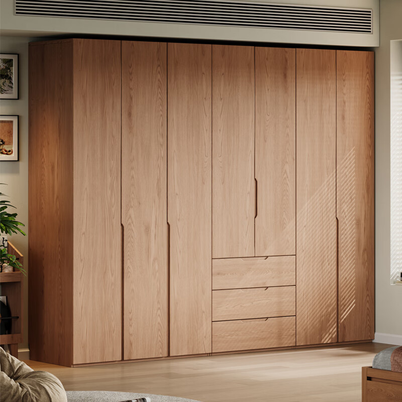 He Jiajiang wardrobe solid wood wardrobe bedroom home storage locker furniture cabinet log style small apartment modern minimalist style 1.4 meters / two doors + two doors with drawers 2.4 meters high / one door to the top Consult customer service / can be customized