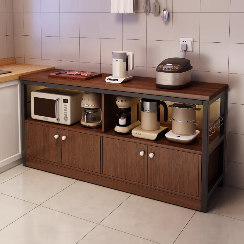 Kitchen rack floor-standing integrated wall storage cabinet new multi-functional pot storage rack multi-layer sideboard 120cm field oak color bold and thickened + free hook