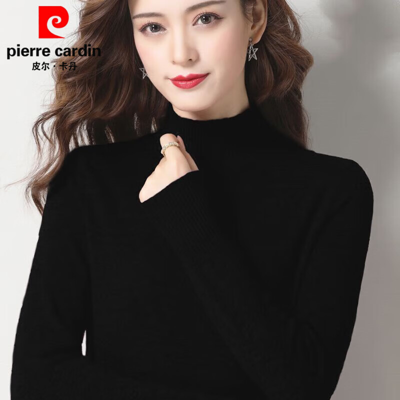 Pierre Cardin middle-aged mother's half turtleneck wool knitted sweater autumn and winter pullover thin style loose and versatile middle-aged and elderly gray green S suitable for 85-95 pounds