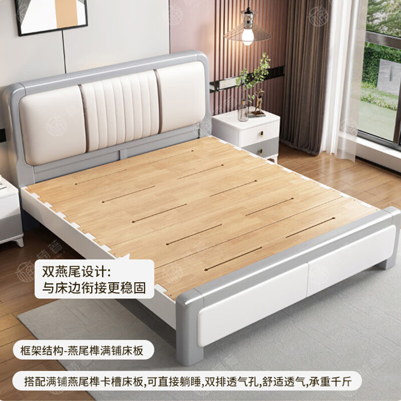 Nanchu solid wood bed 1.8 meters 2 meters simple double bed mortise and tenon all solid wood thickened bed board soft back master bedroom king bed 1806#