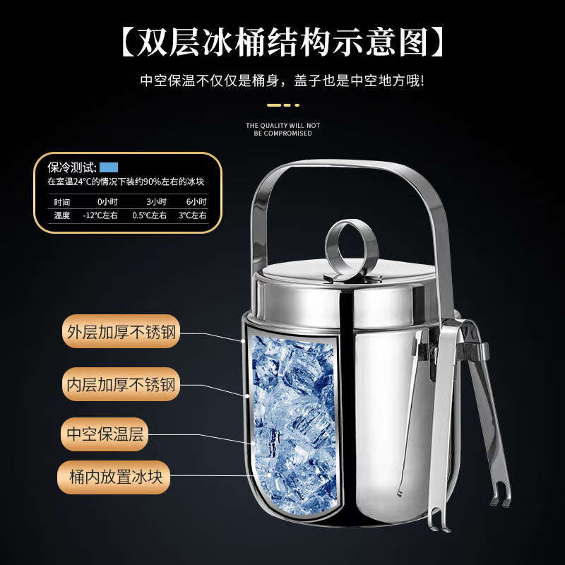 Yusenyi Double-layer Insulated Ice Bucket Ice Bucket Butterfly Champagne Red Wine Beer Ice Bucket 2L Single-layer Portable Hammer Dot Gold Free Ice Clip