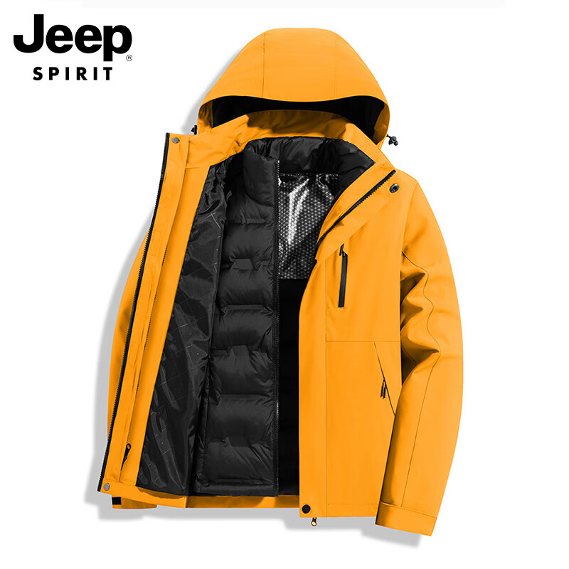 JEEP SPIRIT Jeep Jacket Down Jacket Men's and Women's Winter Three-in-One Removable Liner Jacket Black 2XL