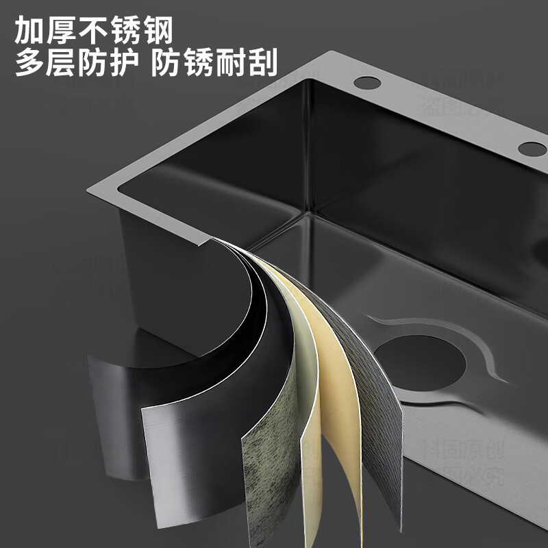 KEGOO large single-slot nano black kitchen sink with faucet, dishwashing sink, countertop integrated basin K8040