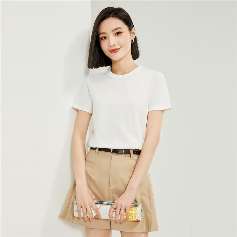 Giordano short-sleeved T-shirt women's pure cotton double-sided fabric skin-friendly breathable solid color basic round neck top 13323201