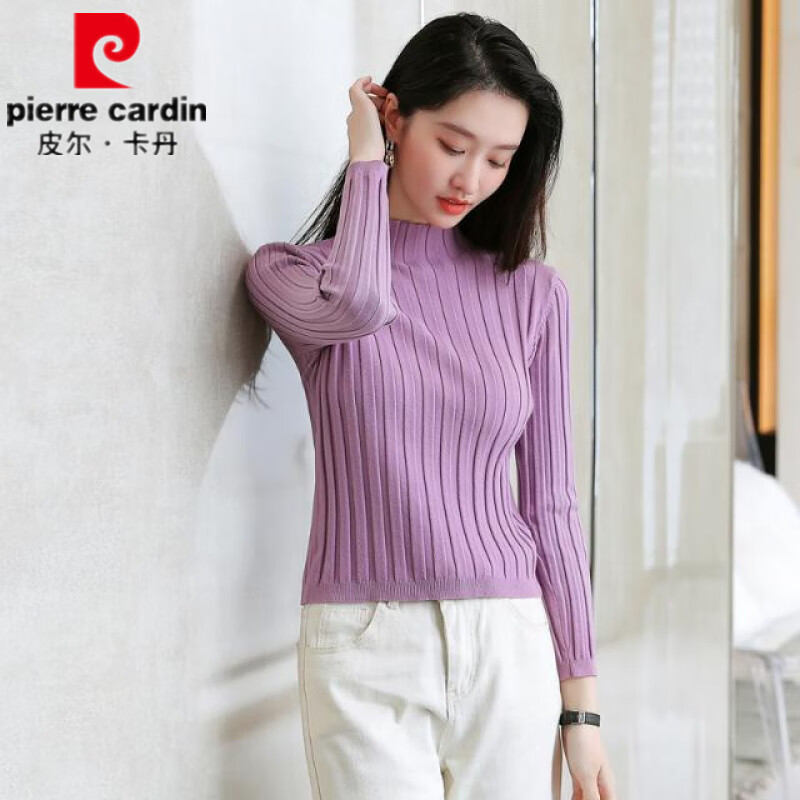 Pierre Cardin simple half turtleneck sweater women's pullover sweater autumn and winter new solid color bottoming shirt long-sleeved inner sweater top apricot XL