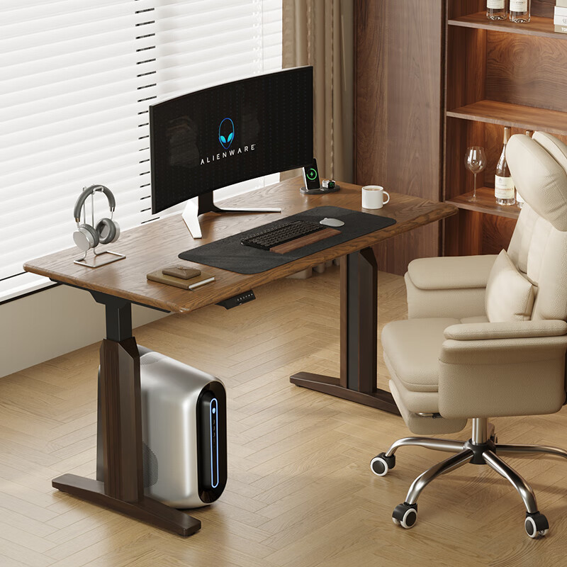 Lege Electric Lift Desk Computer Desk Sit-Stand Office Study Desk SE2-T Solid Wood Ash Black Walnut Color 1.4