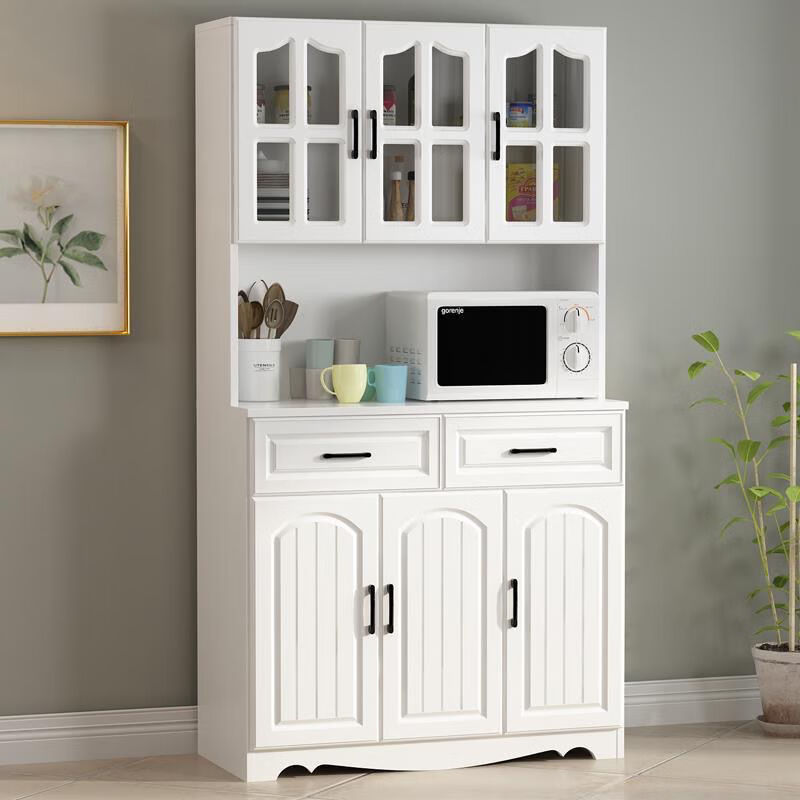 Jieyunmao European kitchen sideboard simple cupboard simple storage cabinet living room cabinet dining room tea cabinet multi-functional wine cabinet white double draw three doors 90*40*185cm-spot worry-free package master installation solid wood back panel