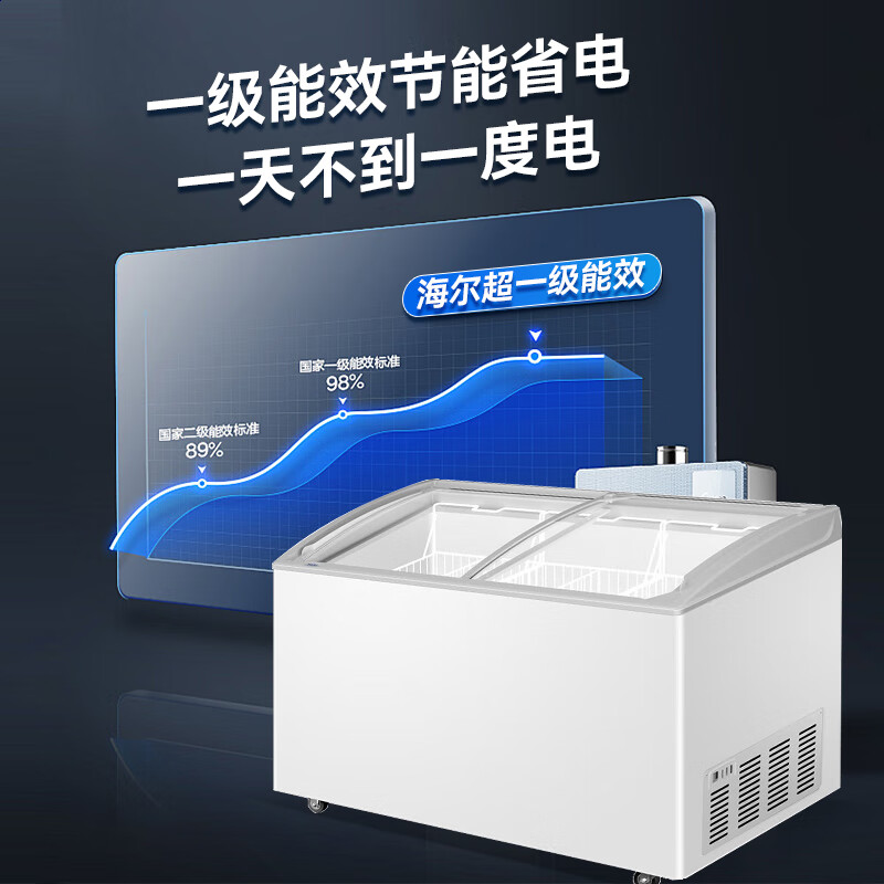 Haier Freezer Commercial Large Capacity Display Cabinet Ice Cream Cabinet Seafood Freezer Cabinet Rice Ball Quick Freezer Cabinet Fresh Refrigerator Cabinet Cake Milk Tea Shop Fresh Cabinet Glass Door Island Cabinet 427 Liters 1.3 Meters -30 C Ultra Low Temperature Level 1 Energy Efficiency with Lock
