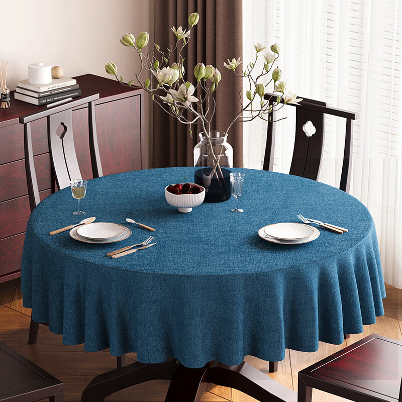 Beate Lesch new Chinese style tablecloth light luxury and high-end 2025 new large round table tablecloth cotton and linen fabric dining table coffee table tablecloth (waterproof) blue-tea color 2.6m round tablecloth (recommended for round tables with a diameter of less than 2.2m)