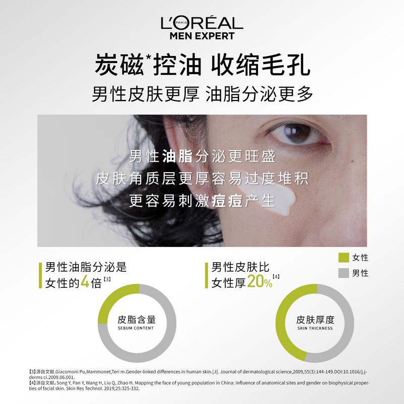 L'Oreal Men's Oil Control Charcoal Double Effect Cleansing Cream 100ml Facial Cleanser Shrink Pore Cleaning Special Skin Care Products New Year