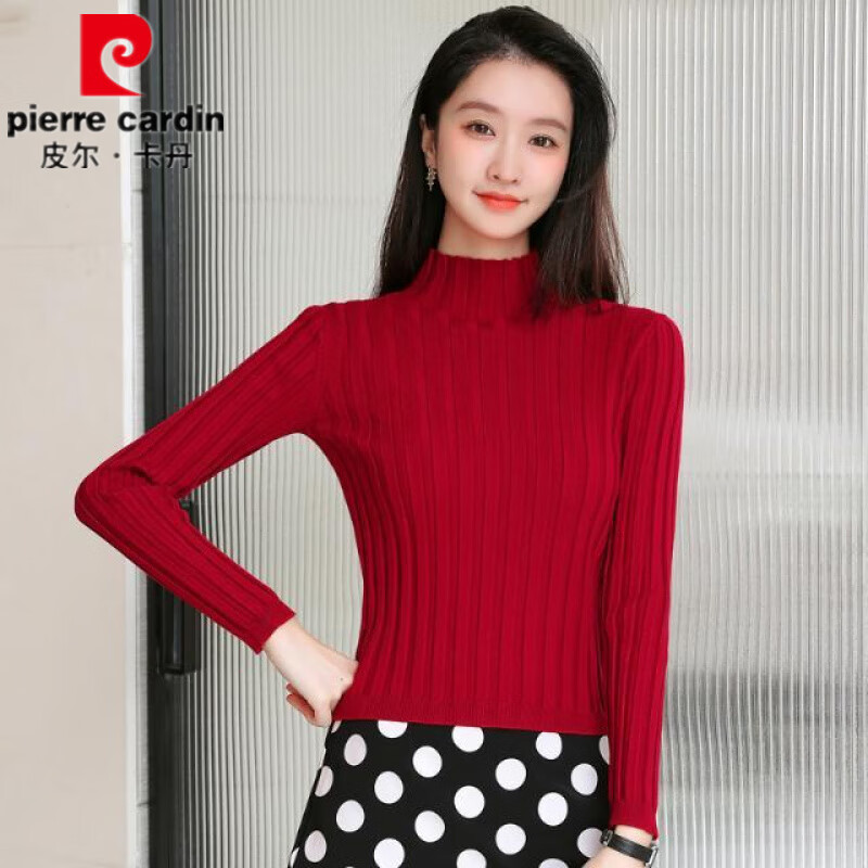 Pierre Cardin simple half turtleneck sweater women's pullover sweater autumn and winter new solid color bottoming shirt long-sleeved inner sweater top apricot XL