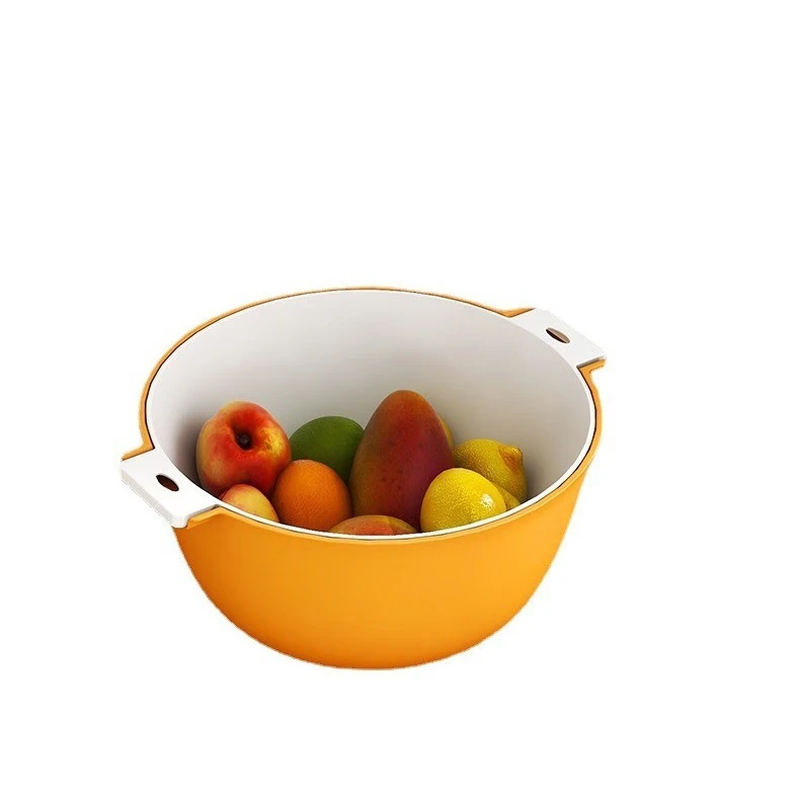 Fruit plate vegetable basket kitchen double layer drain basin plastic drain basin new fruit washing basin drain basket oval-double layer red medium