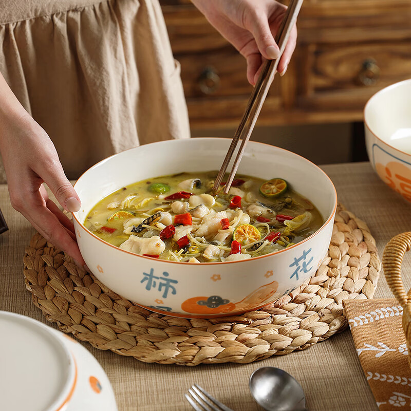 Sheli Chinese-style blessing bowl large bowl 10-inch sea bowl beautiful snail powder hairy blood soup bowl soup basin pickled cabbage fish basin