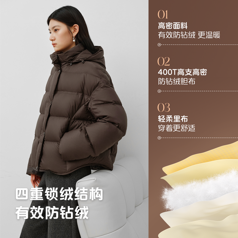 Ai Lai Down Jacket Women's Light Warm Bread Jacket Puff Short Removable Hooded Goose Down New Year's Jacket Moon Night Black S