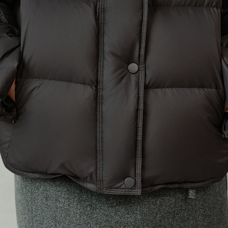 Ai Lai Down Jacket Women's Light Warm Bread Jacket Puff Short Removable Hooded Goose Down New Year's Jacket Moon Night Black S