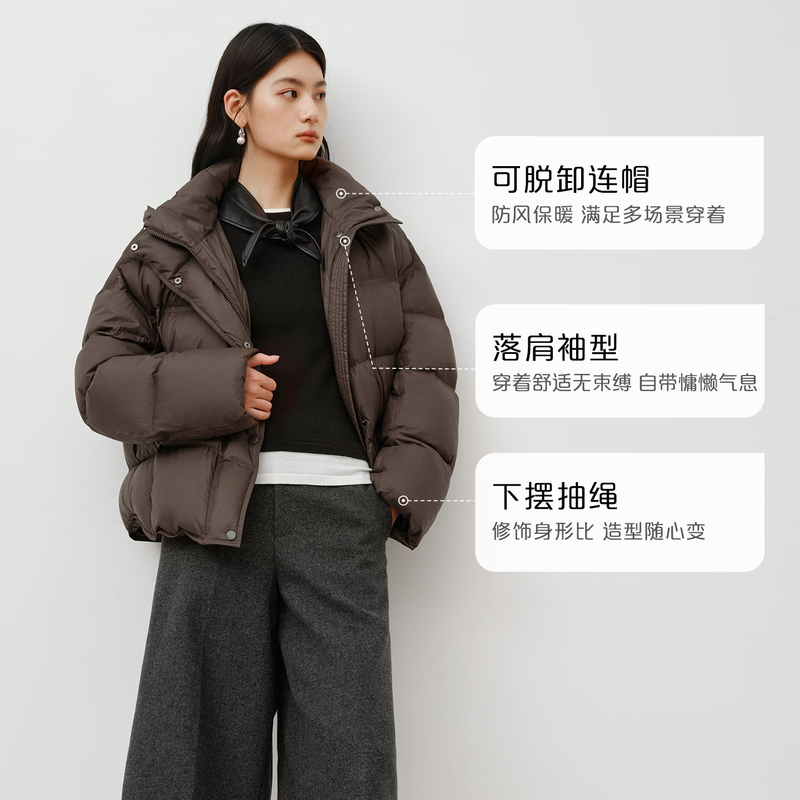 Ai Lai Down Jacket Women's Light Warm Bread Jacket Puff Short Removable Hooded Goose Down New Year's Jacket Moon Night Black S